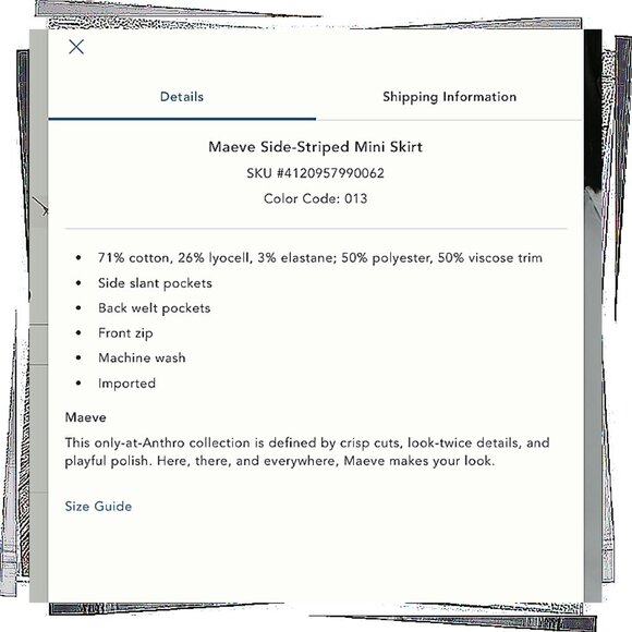 NWT: Creamy Tan Side-Striped Mini Skirt w Blue Front Pocket Piping (S) by Maeve - Picture 5 of 6